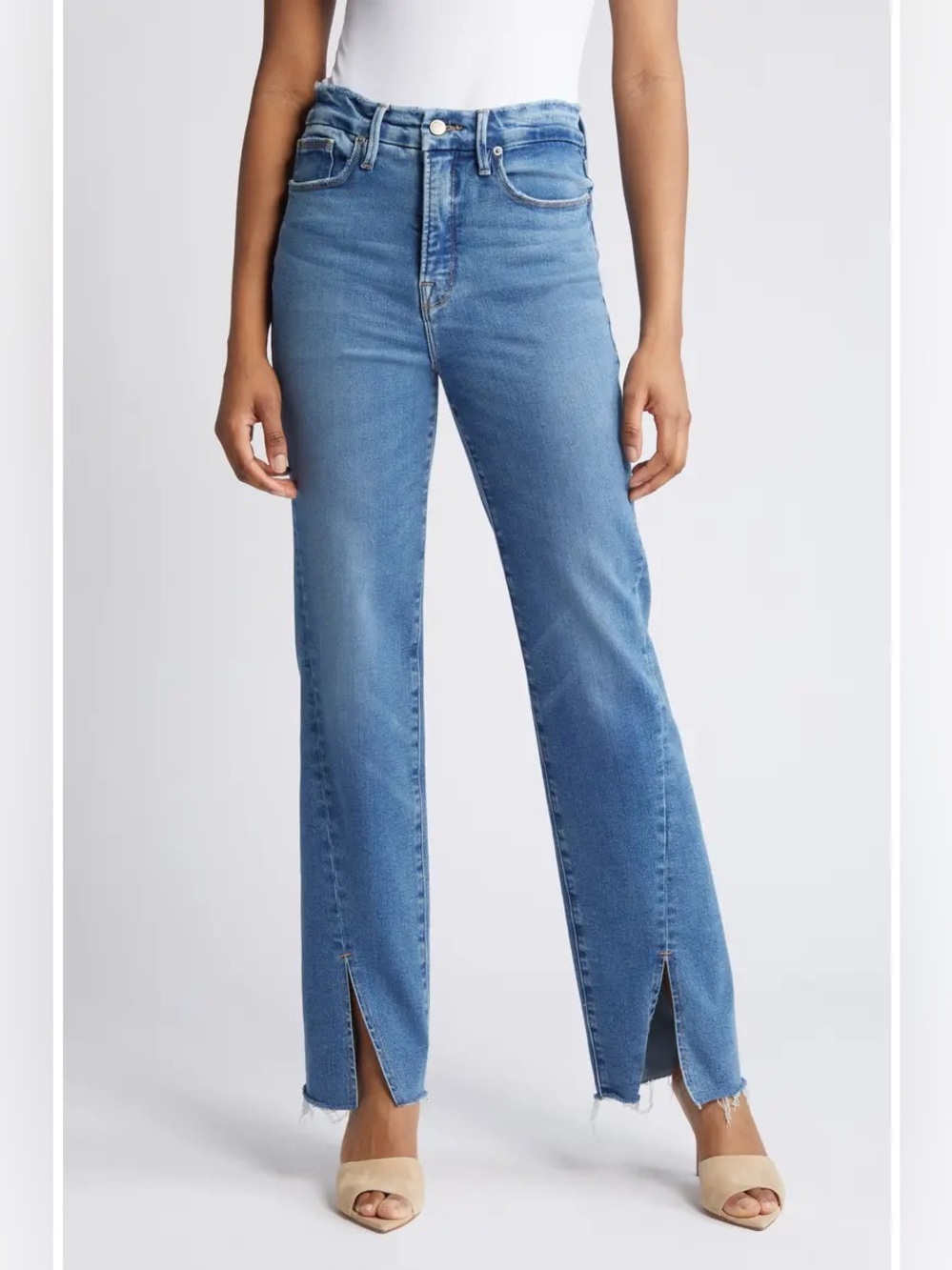 Good American Good Boy Twisted Slit Jean Size 8/29 Light Medium Wash Mint